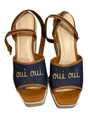 Cinq À Sept Jesse Canvas Espadrille Wedge Sandals Size 41 New